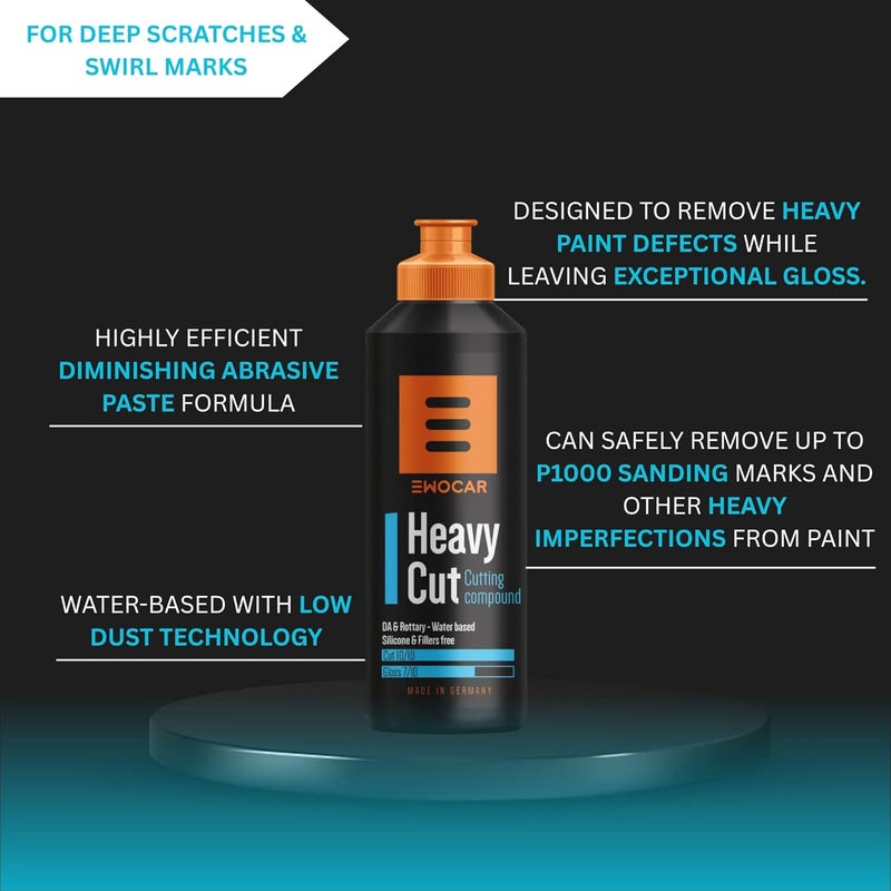 Ewocar Heavy Cut Compound 8.5 fl oz – Cutting compound for removing sanding marks P1000, water-based, low dust, silicone-free – Professional paint correction for deep defects - Image 1